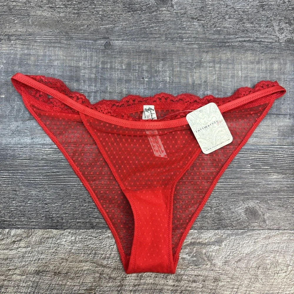 Free People‎ Intimately Mid Week Bikini Underwear Mesh Dotted Fiery Red Sz Small